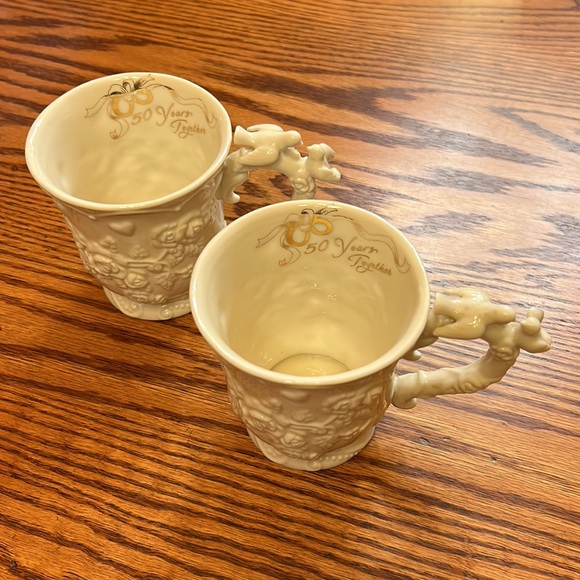 Set of 50th Anniversary Ivory Mugs w/ Birds, Flowers & Hearts by Papel Giftware - Picture 8 of 8